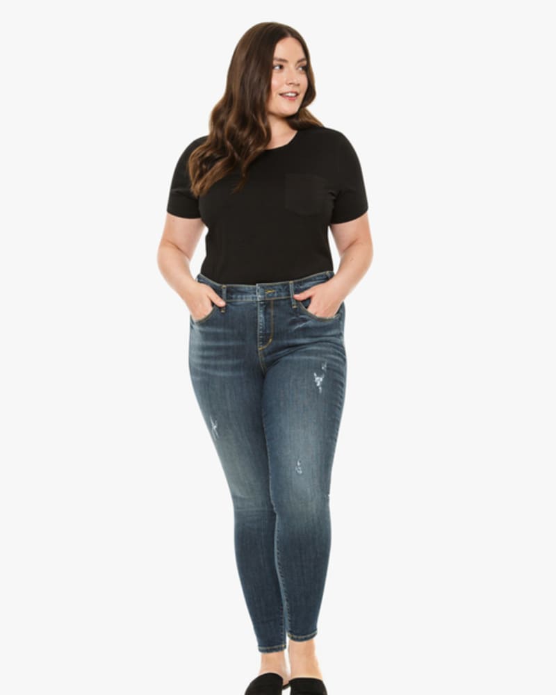 Front of a model wearing a size 12 Gianna Mid-Rise Skinny Jean in SOFIA by Slink Jeans. | dia_product_style_image_id:256195
